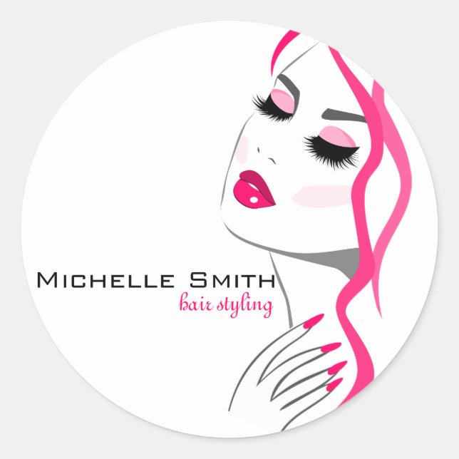 Girly Pink Nail Salon Hair Stylist Makeup Artist Classic Round Sticker (Front)