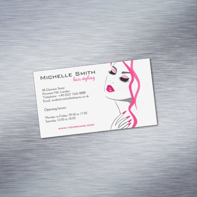 Girly Pink Nail Salon Hair Stylist Makeup Artist Magnetic Business Card (In Situ)