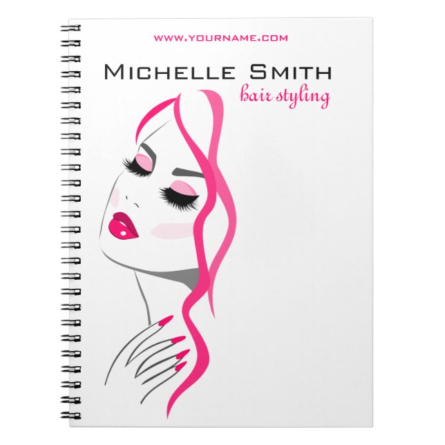 Girly Pink Nail Salon Hair Stylist Makeup Artist Notebook (Front)