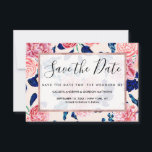 Girly Pink Navy Blue Country Painted Flowers Save The Date<br><div class="desc">Girly,  elegant,  and pretty coral pink and navy blue painted country flowers on blush pink background.</div>