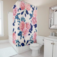 Girly Pink Navy Blue Country Painted Flowers