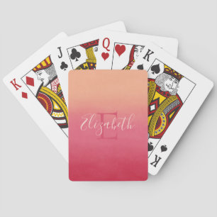 Girly Pink Ombre Add Your Name or Monogram Playing Cards