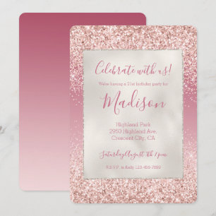 Girly Pink Ombre Glitter Invitation