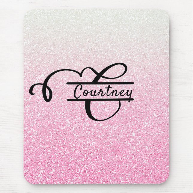 Girly Pink Ombre Glitter Letter C Split Monogram Mouse Pad (Front)