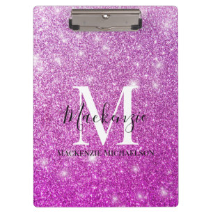Girly Pink Ombre Glitter Monogram Name  Clipboard