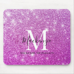 Girly Pink Ombre Glitter Monogram Name   Mouse Pad