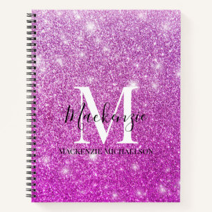 Girly Pink Ombre Glitter Monogram Name Notebook