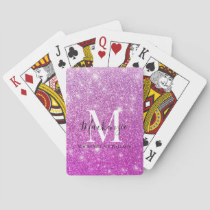 Girly Pink Ombre Glitter Monogram Name Playing Cards