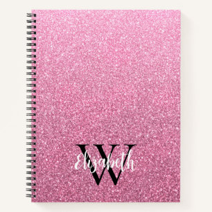 Girly Pink Ombre Glitter Monogram Notebook