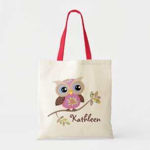 Girly Pink Owl Budget Tote Bag