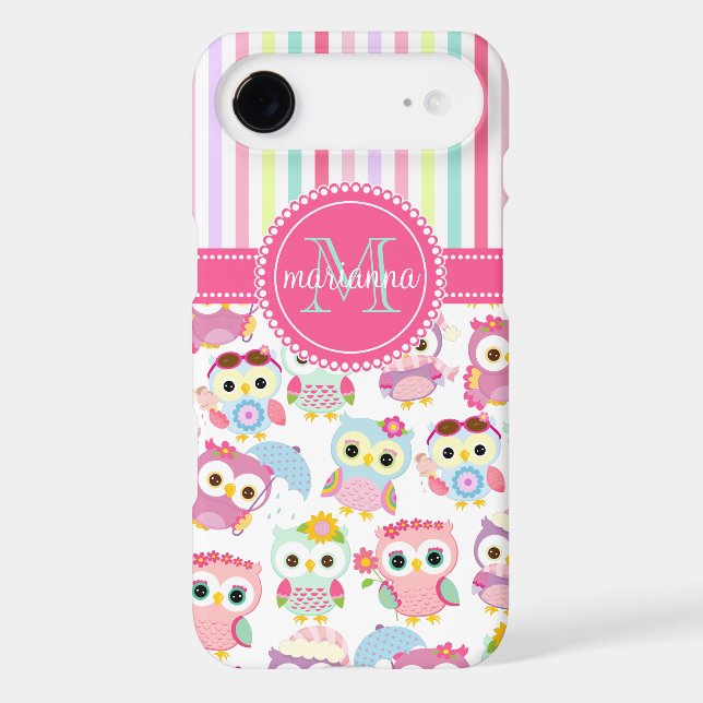 Girly Pink Owls Cute Pattern PersCustomize Product Case-Mate iPhone Case (Back)