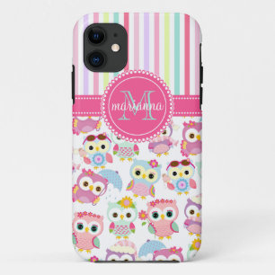 Girly Pink Owls Cute Pattern Personalised Case-Mate iPhone Case
