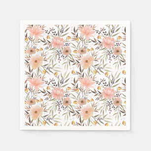 Girly Pink Peach Floral Leaves Pattern Napkins
