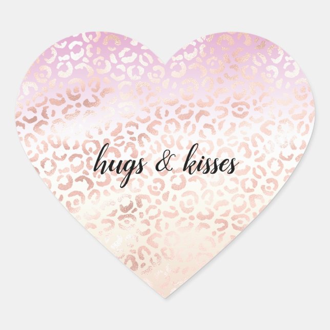 Girly Pink Peach Glam Leopard Print Ombre Tie dye Heart Sticker (Front)
