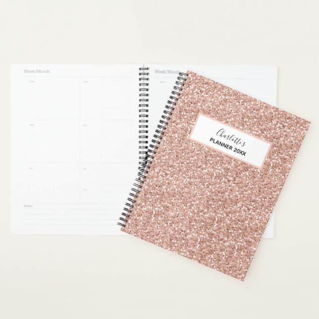 Girly Pink Peach Gold Glitter Personalised Name Planner (Display)