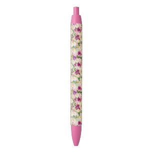 Girly Pink Peach Purple Burgundy Watercolor Floral Black Ink Pen