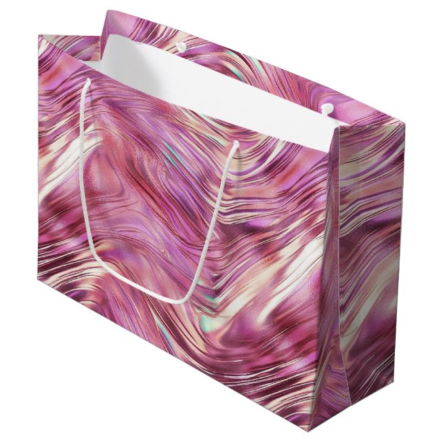 Girly Pink Pearl Rose Gold Glam Large Gift Bag (Front Angled)