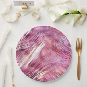 Girly Pink Pearl Rose Gold Glam Paper Plate