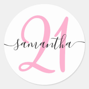 Girly Pink Personalised 21 Classic Round Sticker