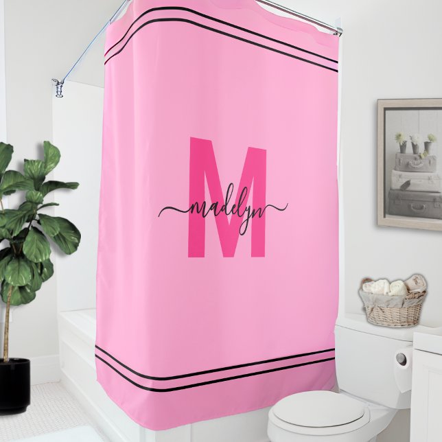 Girly Pink Personalised Elegant Name Monogram Shower Curtain (Girly Pink Personalized Elegant Name Monogram Shower Curtain)