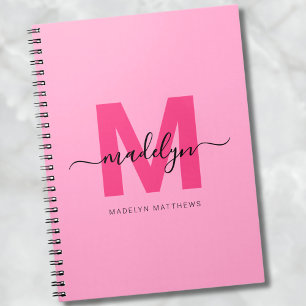 Girly Pink Personalised Initial Monogram Name Notebook
