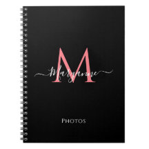 Girly Pink Personalised Monogram Black Notebook