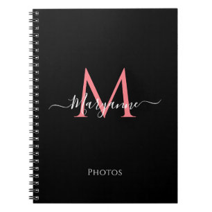 Girly Pink Personalised Monogram Black Notebook