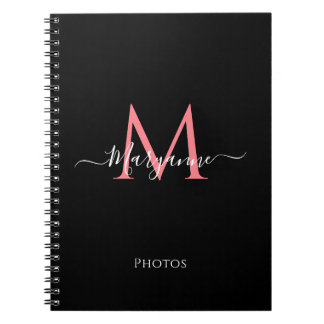 Girly Pink Personalised Monogram Black Notebook
