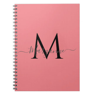 Girly Pink Personalised Monogram Black Notebook
