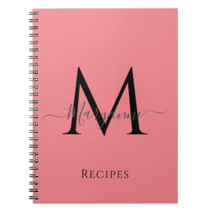 Girly Pink Personalised Monogram Black Notebook