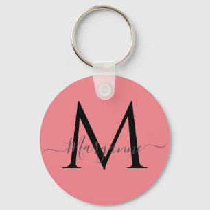 Girly Pink Personalised Monogram  Key Ring