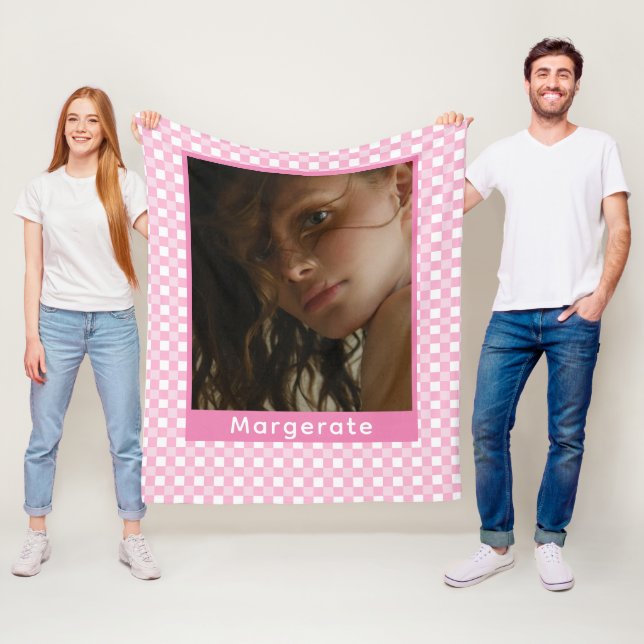 Girly Pink Personalised Photo and Name  Fleece Blanket (In Situ)