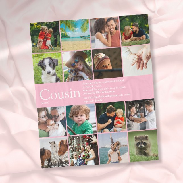 Girly Pink Photo Collage Cool Cousin Definition Fleece Blanket (Girly Pink Photo Collage Cool Cousin Definition Fleece Blanket)