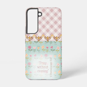Girly Pink Plaid Pastel Floral Gold Doves Faith Samsung Galaxy Case