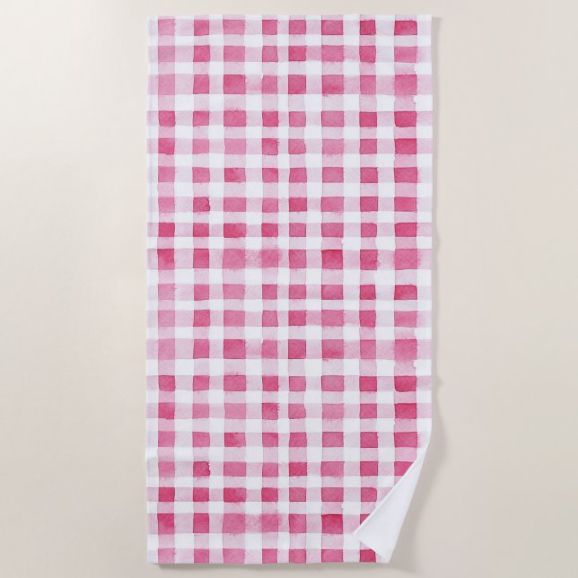 Girly Pink Plaid Stripes   Beach Towel (Front)