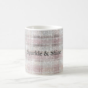 Girly Pink Plaid Stripes Sparkle Coffee Mug
