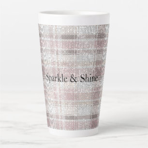 Girly Pink Plaid Stripes Sparkle Latte Mug