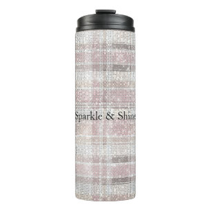 Girly Pink Plaid Stripes Sparkle Thermal Tumbler