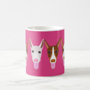 Girly Pink Podenco Dog Cartoon Faces Coffee Mug