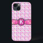 Girly Pink Polka Dot Monogram Pattern iPhone 13 Case<br><div class="desc">This cute,  girly design shows pink polka dots and a space that you can personalise / customise. Just add your own monogram / initial in the "Personalise It" field. It's a bright,  colourful,  pretty pattern that would make a great custom gift for a stylish,  trendy lady.</div>