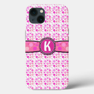 Girly Pink Polka Dot Monogram Pattern iPhone 13 Case