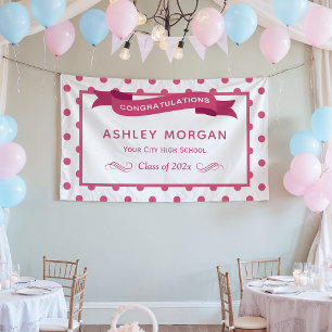Girly Pink Polka Dots Congrats Graduation Party Banner