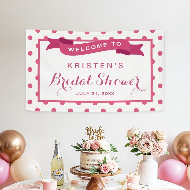 Girly Pink Polka Dots Ribbon Bridal Shower Banner (Creator Uploaded)