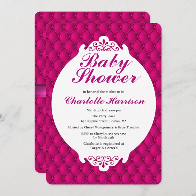 Girly Pink Princess & Pink Ribbon Baby Shower Invitation (Front/Back)