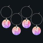 Girly Pink Purple Bridesmaid Monogram Wine Charm<br><div class="desc">Rainbow Gold, Orange, Pink and Purple Ombre Pastel Modern and Elegant Monogram Metallic Faux Brushed Metal Wine Charm. These Wine Charms can be customised to include your initial and first name. The Pink and Purple Faux Stainless Steel Wine Charms makes a great Bridal Shower, Birthday Party or Bachelorette Party gift...</div>
