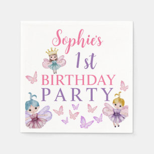 Girly Pink & Purple Fairy Princess Birthday Napkin