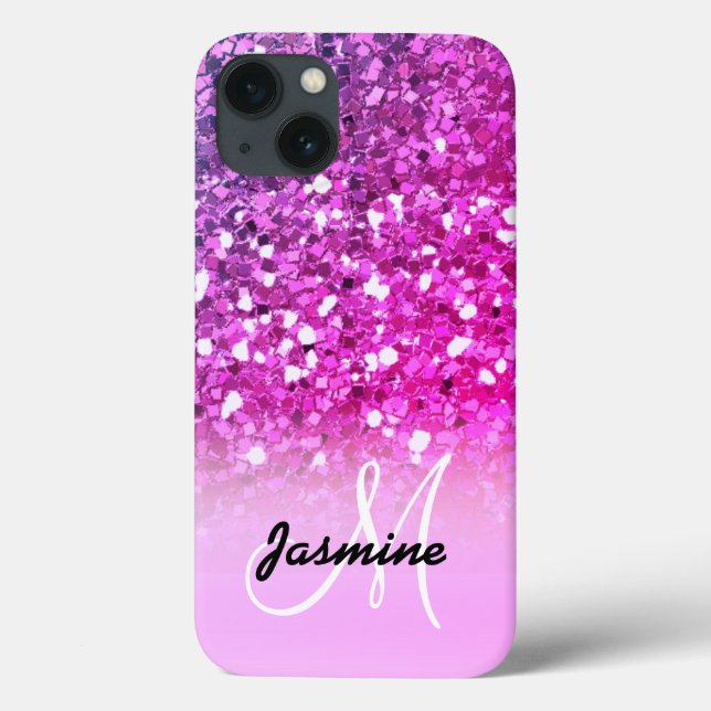 Girly Pink Purple Glitter Sparkle Name Case-Mate iPhone Case (Back)