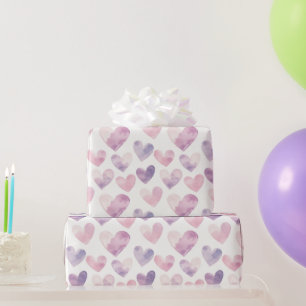 Girly Pink Purple Hearts Birthday Wrapping Paper