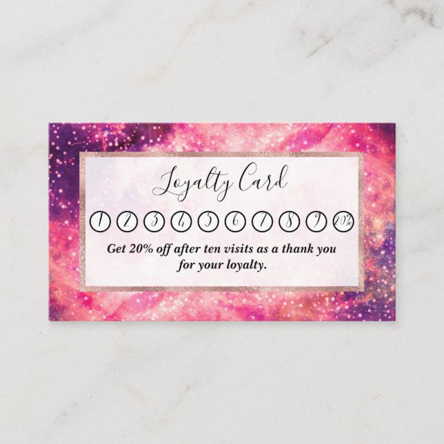 Girly Pink Purple Majestic Starry Nebula Art Loyalty Card (Front)