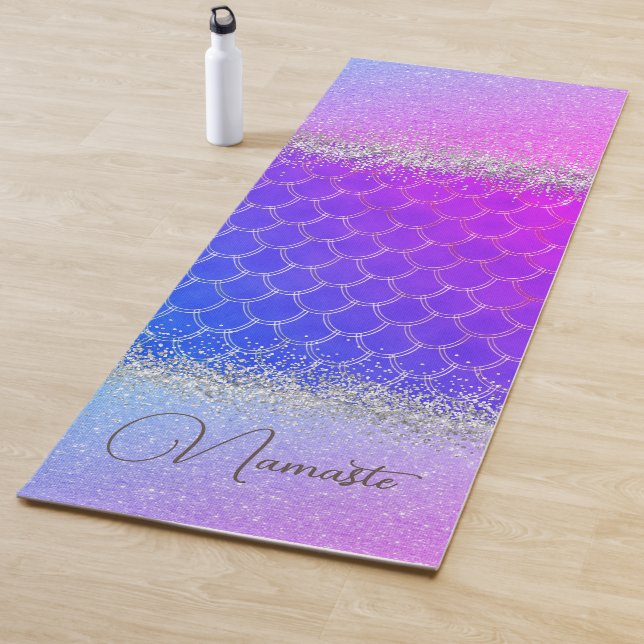 Girly Pink Purple Mermaid Scales Glittery Bling  Yoga Mat (In Situ)